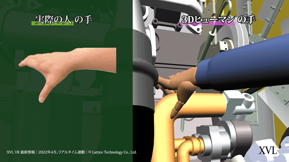 Leap Motion Controller™ との組み合わせで3Dと実際の作業者の指の動きをリアルタイムに連動